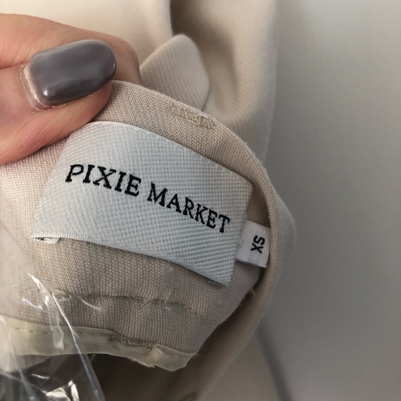 Pixie Market Jaimie pleated pants in color called SAND. - Picture 15 of 16